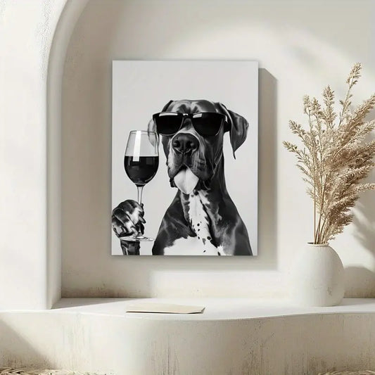 Great Dane with Wine Glass